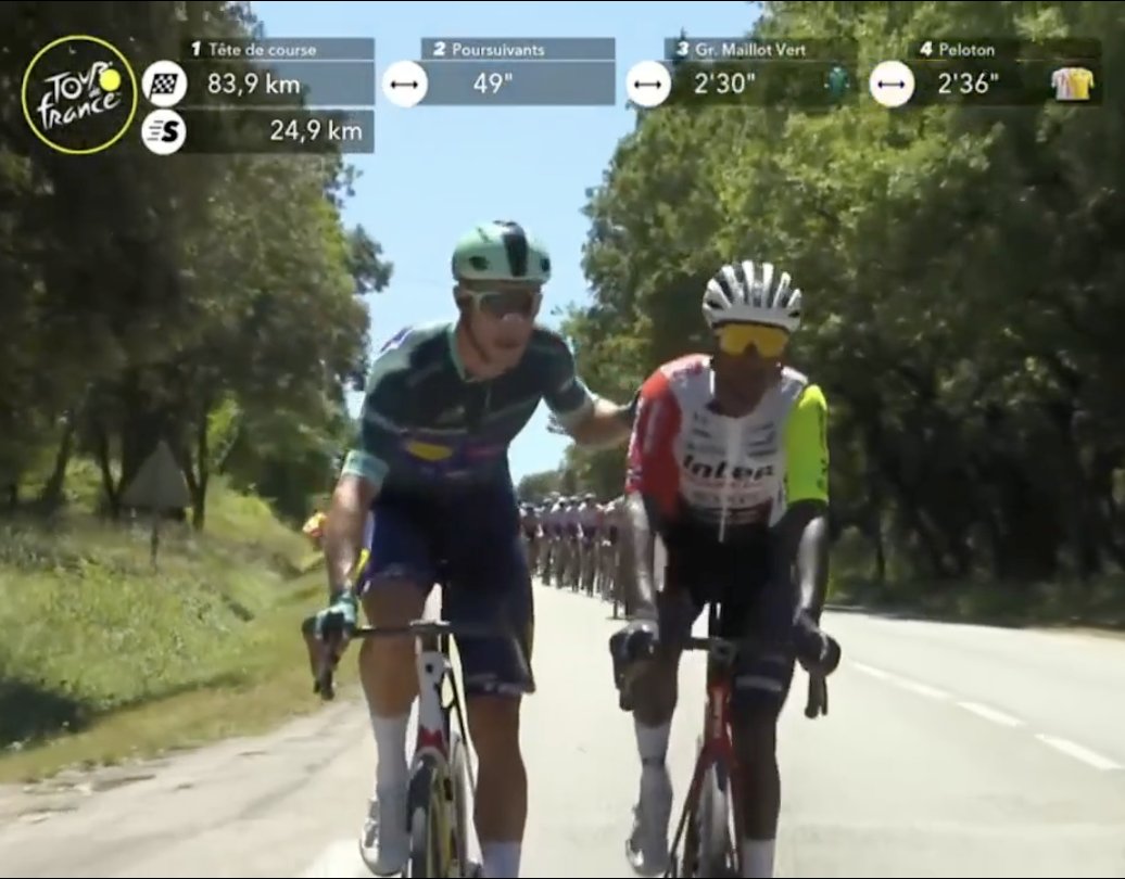Biniam and Milan discuss plans to keep the green jersey away from Pogi 💚