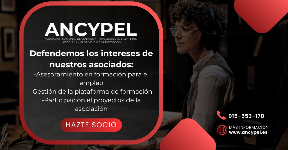 ANCYPEL (@ancypel) on Twitter photo ¡Únete a ANCYPEL y forma parte de la comunidad líder en educación online! 🌐
Descubre los beneficios para empresas de e-learning y proveedores de e-learning 🚀
👉 Infórmate
🔗 ancypel.es
☎️ 915 553 170
📧 formacion@ancypel.es
#ANCYPEL #educaciónadistancia #elearning ¡Únete a ANCYPEL y forma parte de la comunidad líder en educación online! 🌐
Descubre los beneficios para empresas de e-learning y proveedores de e-learning 🚀
👉 Infórmate
🔗 ancypel.es
☎️ 915 553 170
📧 formacion@ancypel.es
#ANCYPEL #educaciónadistancia #elearning