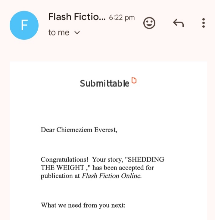 Everdoch's tweet image. Flash Fiction Online says yes to a reprint story. Glad that I&apos;m going to appear on the pages of this mag!

2025
✔️EVENT Magazine
✔️Flash Fiction Online