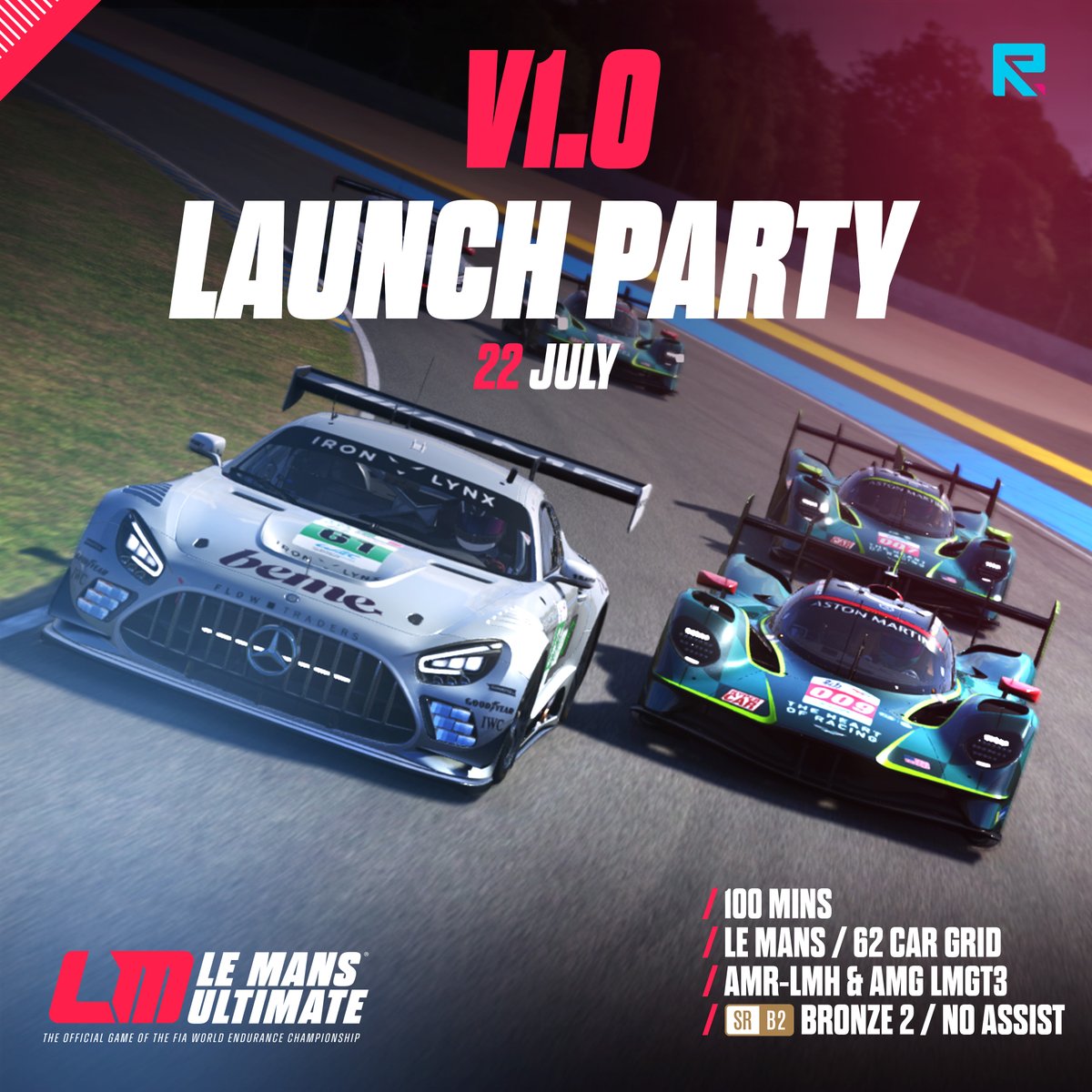 LeMansUltimate's tweet image. Celebrate the launch of V1.0 with an epic 100-minute race at the legendary Circuit de la Sarthe! 🏁
🕐100 mins
📍Le Mans
🏎Aston Martin Valkyrie AMR-LMH & Mercedes-AMG LMGT3
Put the new cars to the test with sessions in game all day!
#lemansultimate #simracing