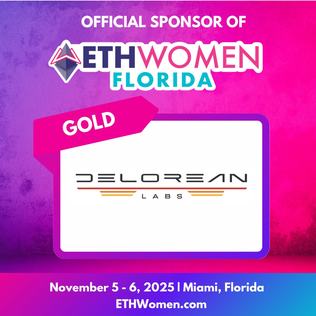 Ethereum_Women's tweet image. ๐ DeLorean Labs is making ETHWomen Miami possible! ๐ด
@DeLoreanlabs is supporting our free, women-led Web3 experience by being an offcial Gold Sponsor ๐
๐
Nov 5โ6
๐ Miami, Florida
Come meet them & build the future ๐ฎ