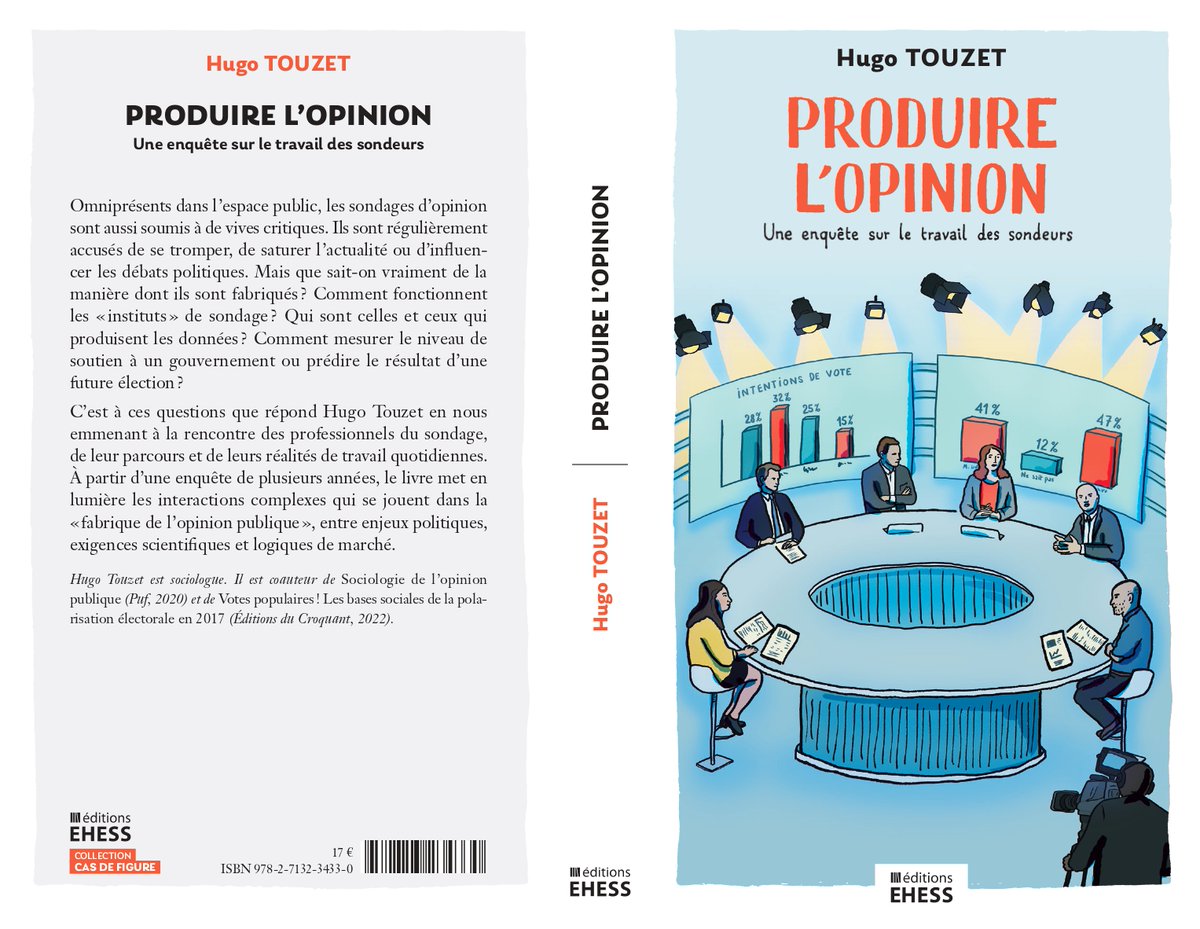 HugoTouzet's tweet image. Après plusieurs années de travail, je suis très heureux de pouvoir enfin vous annoncer la sortie de mon livre, "Produire l'opinion", une plongée dans l'univers et le travail des sondeurs et sondeuses d'opinion.
Parution le 12 septembre aux éditions de l'Ehess !