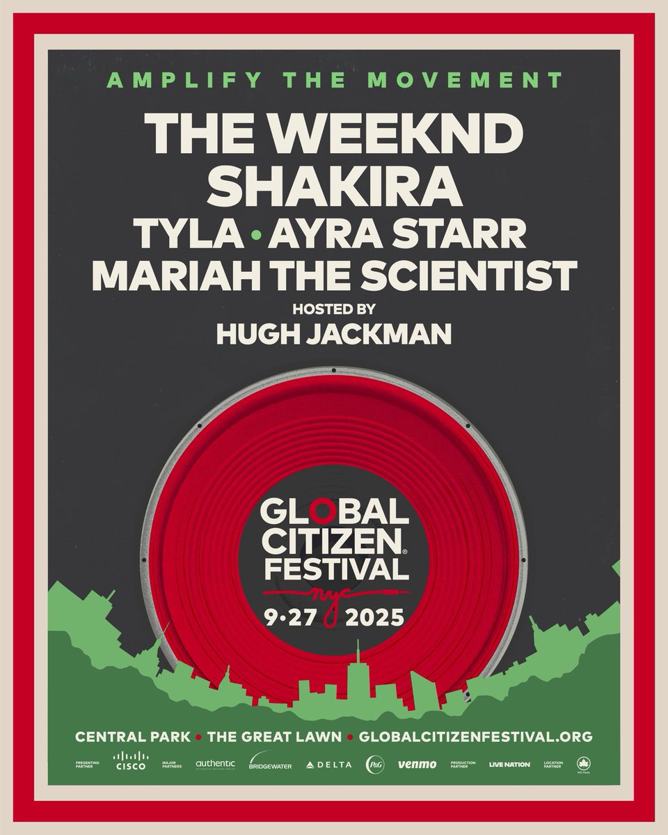 iHeartRadio's tweet image. Global voices. Shared purpose. One powerful stage. 🎤🌎
iHeartRadio is excited to announce that our partners at @GlblCtzn just revealed the lineup for the 2025 #GlobalCitizenFestival returning to Central Park on September 27.
