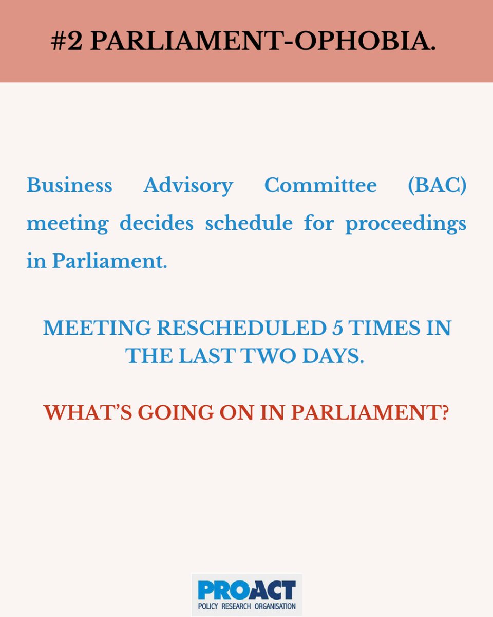 derekobrienmp's tweet image. #2 PARLIAMENT-OPHOBIA.
Business Advisory Committee (BAC) meeting decides schedule for proceedings in Parliament. Am a member of this committee.
MEETING RESCHEDULED 5 TIMES IN THE LAST TWO DAYS.
WHAT'S GOING ON IN PARLIAMENT?