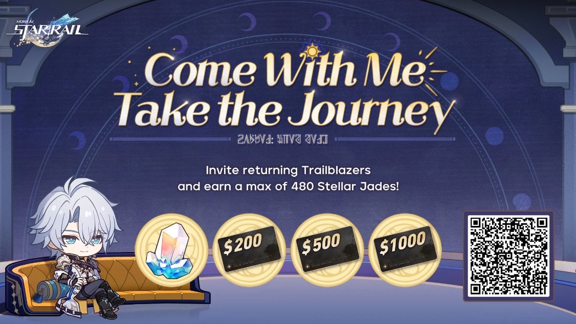 Atarassia1's tweet photo. Invite returning Trailblazers to link up with your invitation code and log into the game to win Stellar Jades, gift cards, and other surprise rewards https://t.co/PszK1f9mgb