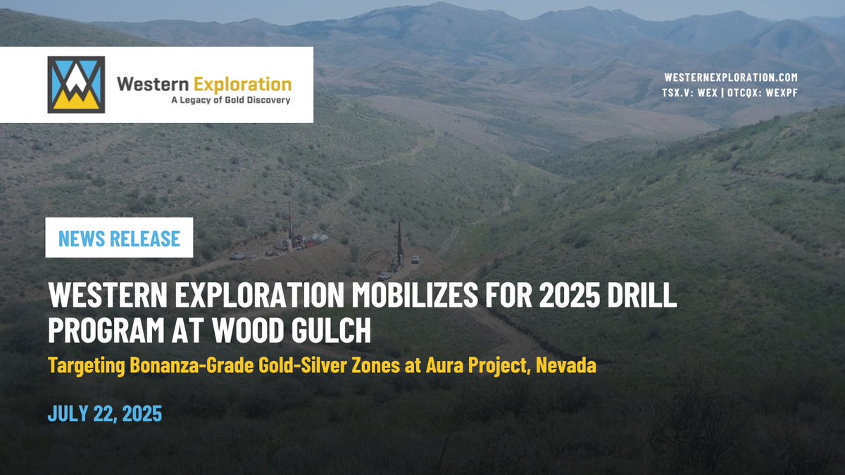 WEXExploration's tweet image. NEWS: Western Exploration Mobilizes for 2025 Drill Program at Wood Gulch
Targeting Bonanza-Grade Gold-Silver Zones at Aura Project, Nevada
Read the full release: bit.ly/3H08tlj
$WE.X $WEXPF #Nevadagold