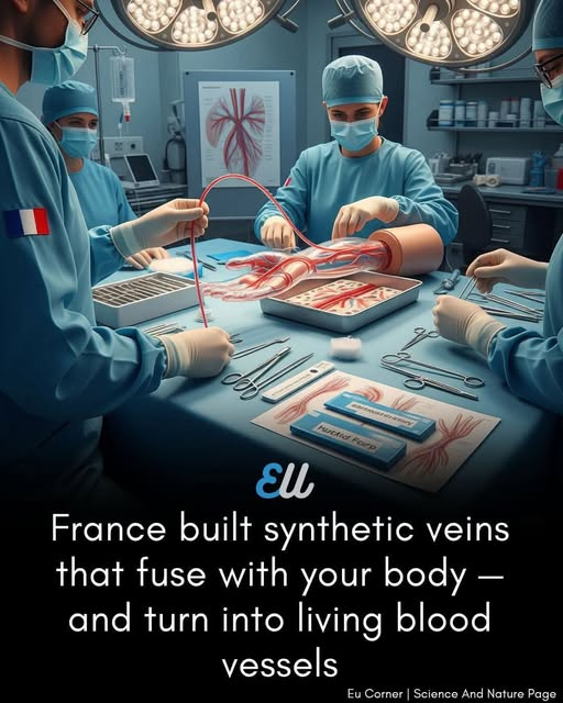 JamesTate121's tweet image. France engineered artificial veins that grow into your body — and become real blood vessels
In a medical breakthrough from Bordeaux, French bioengineers have developed artificial blood vessels that don’t just carry blood — they become part of you. These lab-grown tubes fuse with…