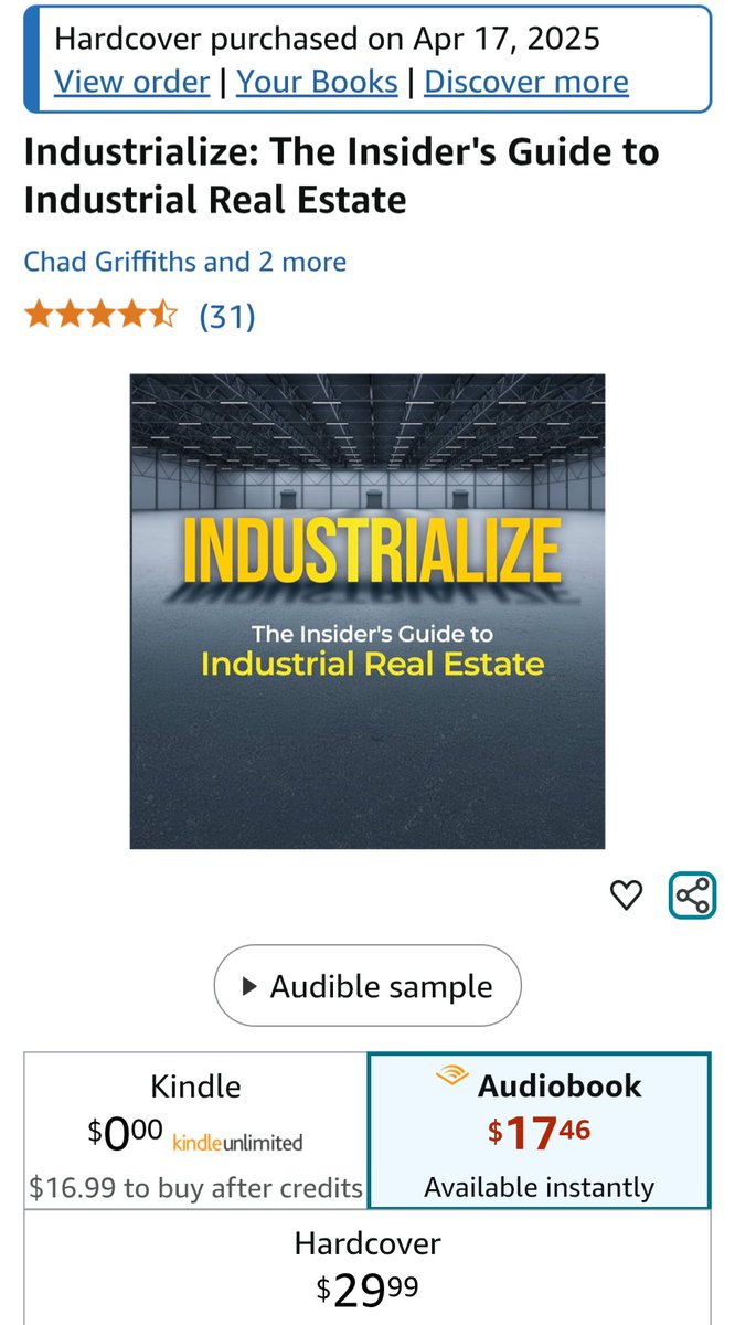 RickWalkerTX's tweet image. The audiobook version of @ChadGriffiths 's exceptional book on industrial real estate is on sale!
Chad's sweet, sultry vocal melodics about a sweaty, sexy industry is THE audiobook you need to build wealth in the premier asset class.
a.co/d/gm0BlfO