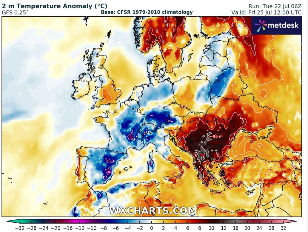 Alpenweerman's tweet image. Hittegolf ZO Europa - Griekenland
Het is warm of beter gezegd heet in ZO van Europa en mn Griekenland en Turkije met op dit moment lokaal temp tot 42°C. En het ergste moet nog komen. Op het 850 hPa vlak (1500m) stijgt het kwik de komende dagen tot 28-30° (!!) Aan de grond worden…