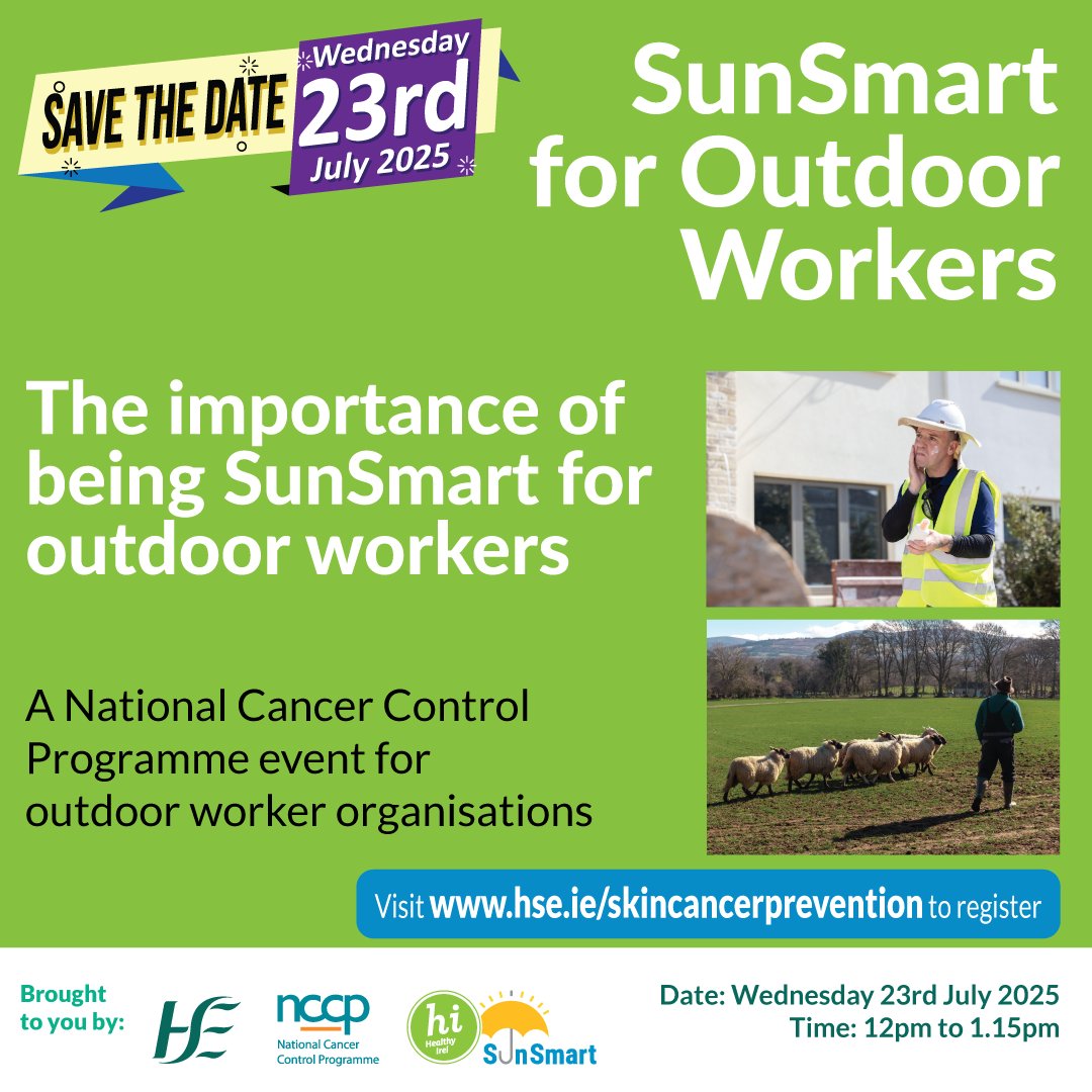 HSEMidWest's tweet image. If you work outdoors, you are exposed to 2 to 3 times more UV radiation than people who work indoors. Join the @hsenccp 'SunSmart for Outdoor Workers' webinar, Wed 23 July 12-1.15pm for tips on skin cancer prevention and being #SunSmart.
Register here: bit.ly/3IswCS8