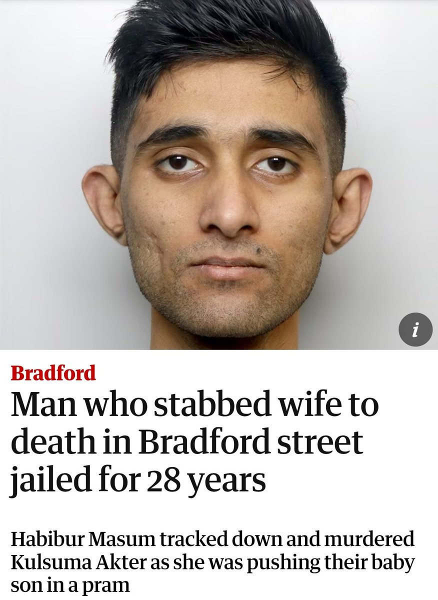 Wommando's tweet image. 🚨BRADFORD: Habibur Masum, 26, has been jailed for 28 years for murdering his estranged wife Kulsuma Akter in broad daylight as she pushed their baby in a pram.
She was living in a refuge after fleeing his abuse. He tracked her down, confronted her & then stabbed her to death.