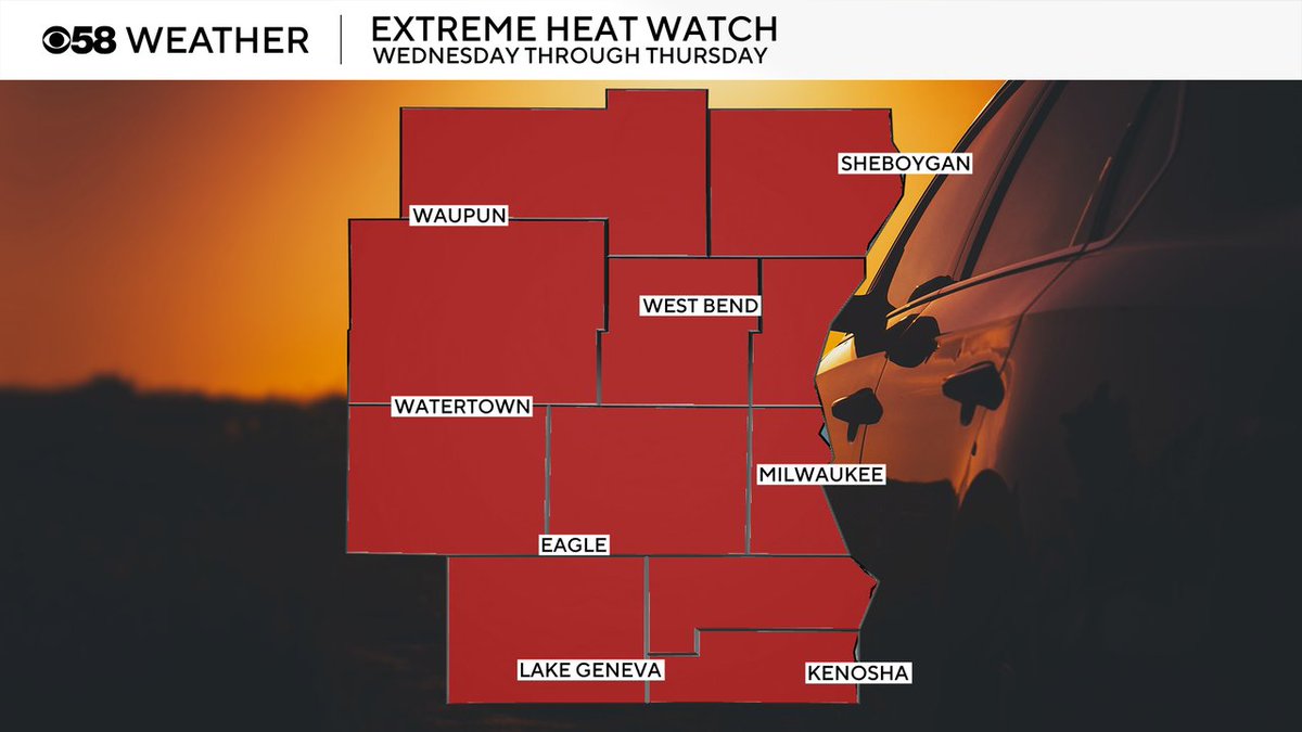 JustinTGee's tweet image. An Extreme Heat Watch remains in place from Wednesday morning through Thursday evening. Feels like temps could reach at least 100 and possibly above 105 those days. This watch will be replaced by either a heat advisory or heat warning later today.