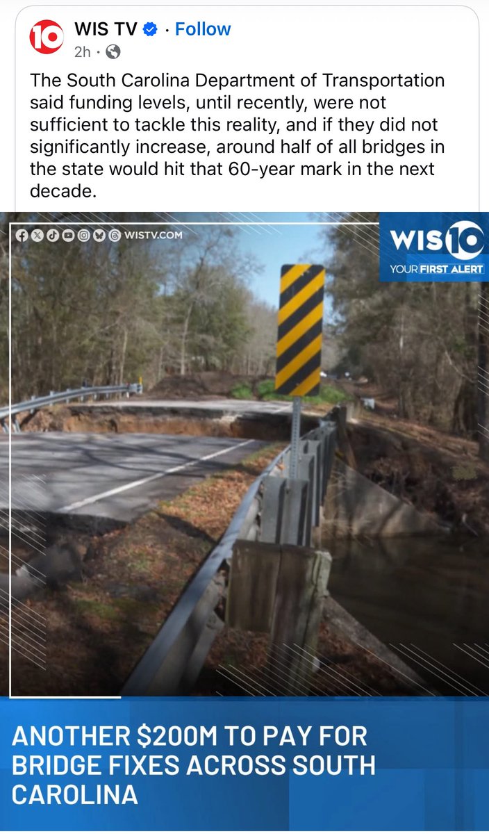 tommurphy8485's tweet image. The bridge issue in South Carolina is becoming critical. Although the legislature has provided a modest amount of funding in recent years, I believe it hasn't been given the importance it deserves. For instance, we continue to allocate tens of millions to grants for hasty…