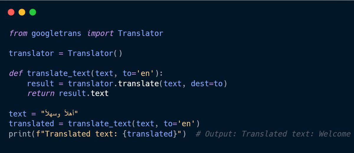 Python__Task's tweet image. 🚀 Instant Translation in Python!
Want to translate text with just a few lines of code? Try this! 👇
#Python #PythonCode #Coding #Programming #CodeNewbie #100DaysOfCode