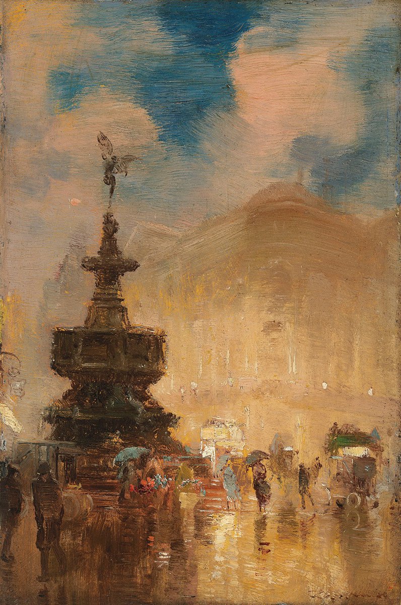 PaintingsLondon's tweet image. 'April Weather, Piccadilly Circus' by George Hyde Pownall (1866-1939)
(Private collection)