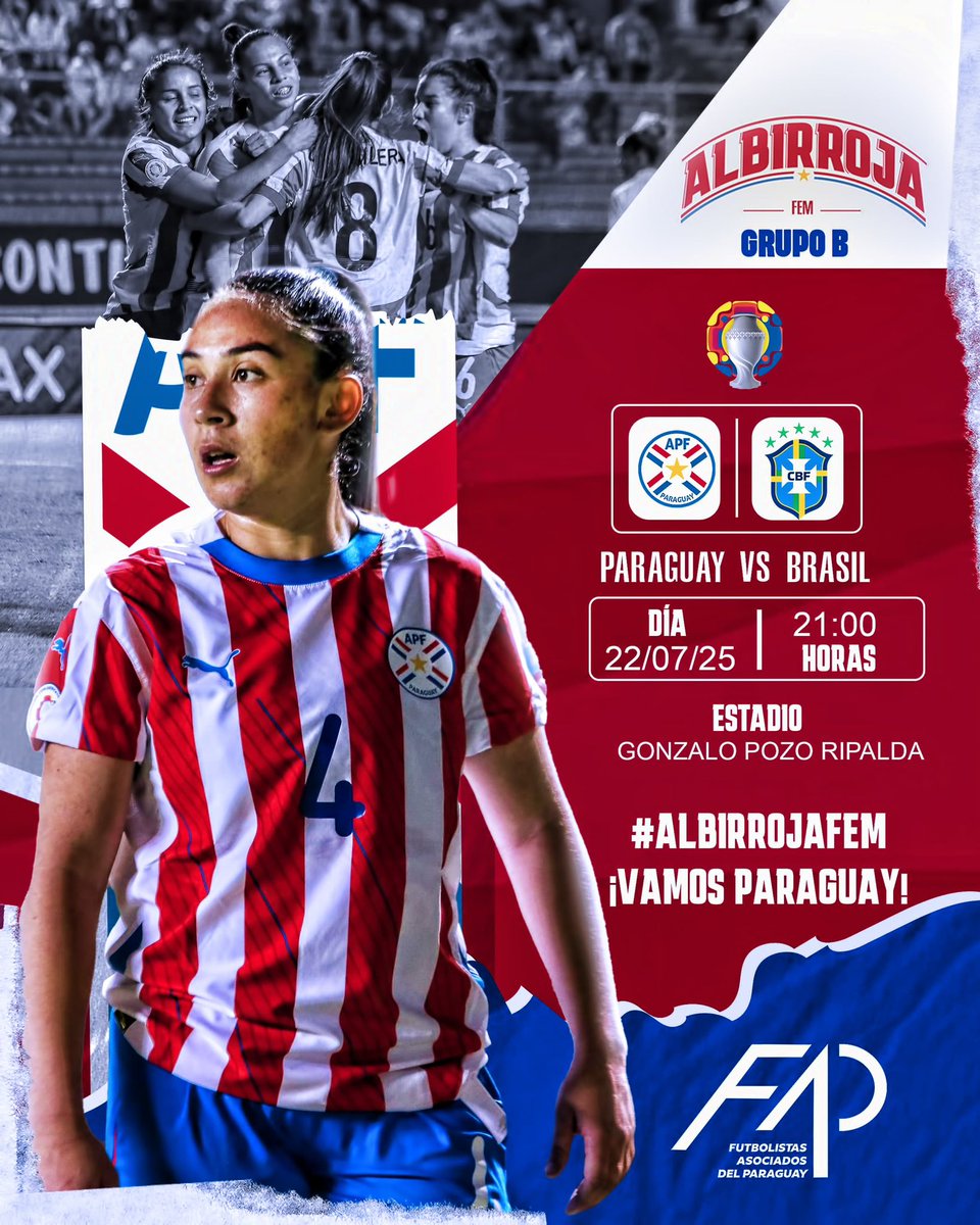 FAParaguay's tweet image. 🏆 #CopaAmericaFEM #Ecuador2025🇪🇨
🇵🇾 La #AlbirrojaFEM 🙋🏻♀️ disputa hoy (21:00 vs. #Brasil 🇧🇷) un partido muy importante en la competencia.
💪🏼 ¡Éxitos a nuestra selección femenina! ¡VAMOS, CON TODO, VAMOS #PARAGUAY! 🤩
#FAP #FutbolistasParaguayas #FútbolParaguayo #Paraguay
