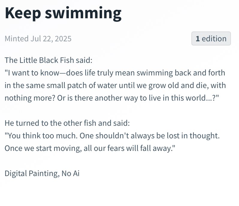 soliiiart1's tweet image. Happy #TEZOSTUESDAY
Keep swimming 🐟
🔴Please read the description
1/1
192 Tezos
objkt.com/tokens/open_ob…