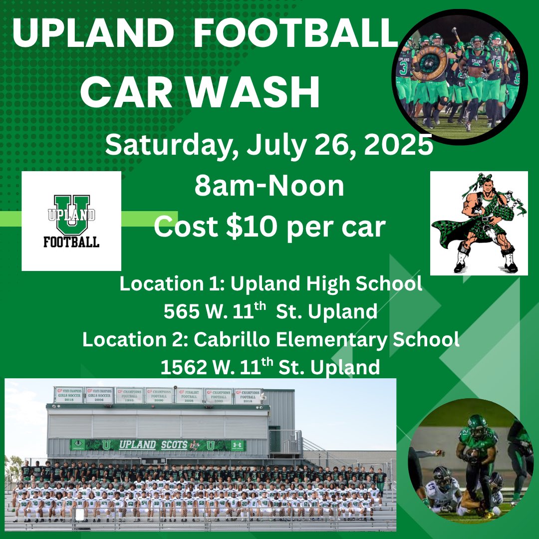 upland_fb's tweet image. It’s that time again. Come and support the Upland Football Team by getting your car washed this Saturday. PTR & Go Scots. @upland.hs @uplandunifiedsd #car wash