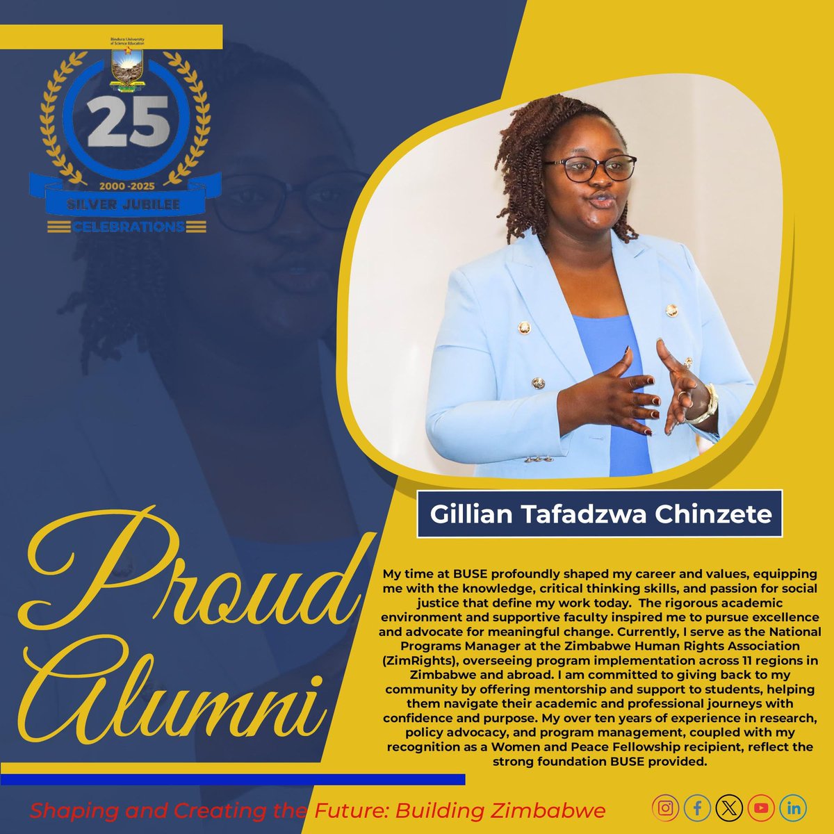 Celebrating our alumni  #AlumniTuesday #Shapingandcreatingthefuture #building #Zimbabwe #SilverJubilee