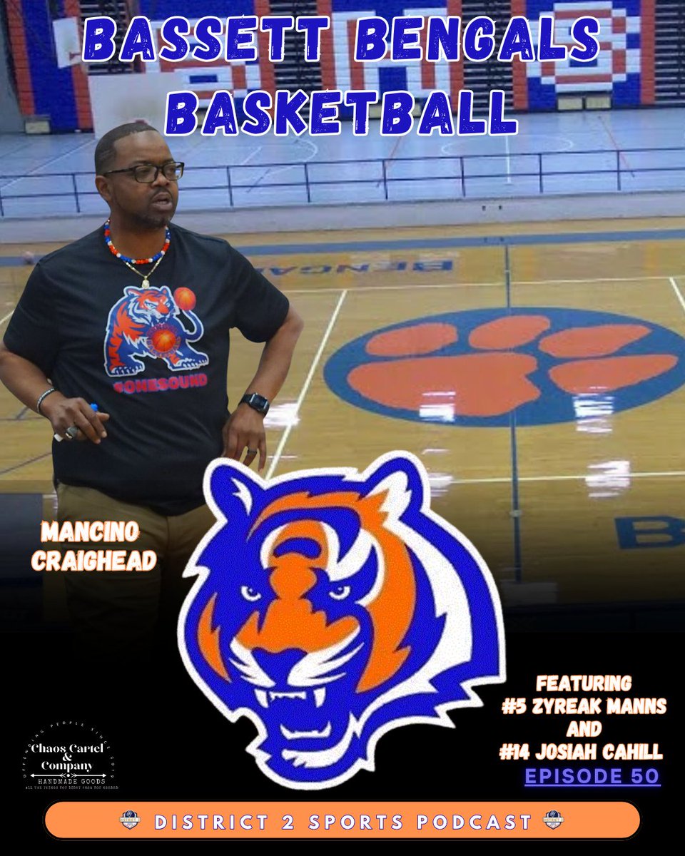 District2pod's tweet image. Good Morning!!
We have a NEW Episode
In this episode of the District 2 Sports Podcast, we sit down with Bassett Bengal Boys Basketball Head Coach Mancino Craighead — a hometown leader dedicated to building a winning culture both on and off the court. Coach Craighead shares his…