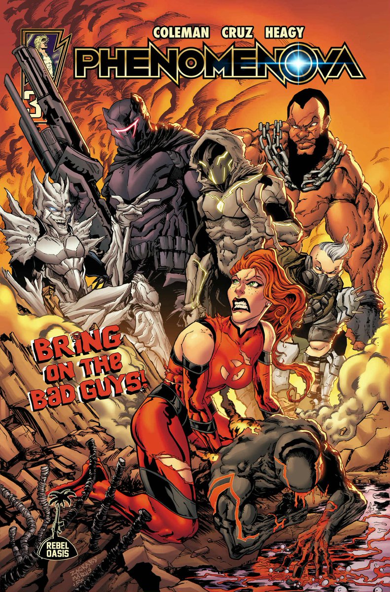 VaughnMColeman's tweet image. BRING ON THE BAD GUYS with this brand new variant cover by @zackarysart with colors by Antonio Ramos.
Phenomenova Issue 3 launches August 1st so make sure you’re signed up for the Kickstarter! kickstarter.com/projects/22936…
@CannoliSasqtch @MrsSassySasqtch