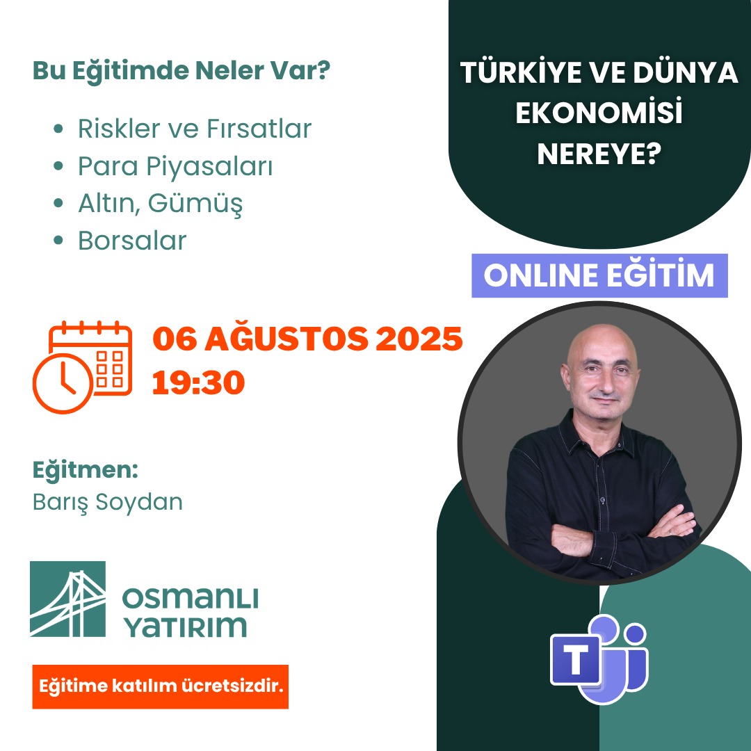 Türkiye ve Dünya Ekonomisi Nereye?
Osmanlı Yatırım platformunda 6 Ağustos'ta gerçekleşecek online eğitimde anlatacağım.
Kayıt ve detaylı bilgi için:
osmanlimenkul.com.tr/finansal-planl…