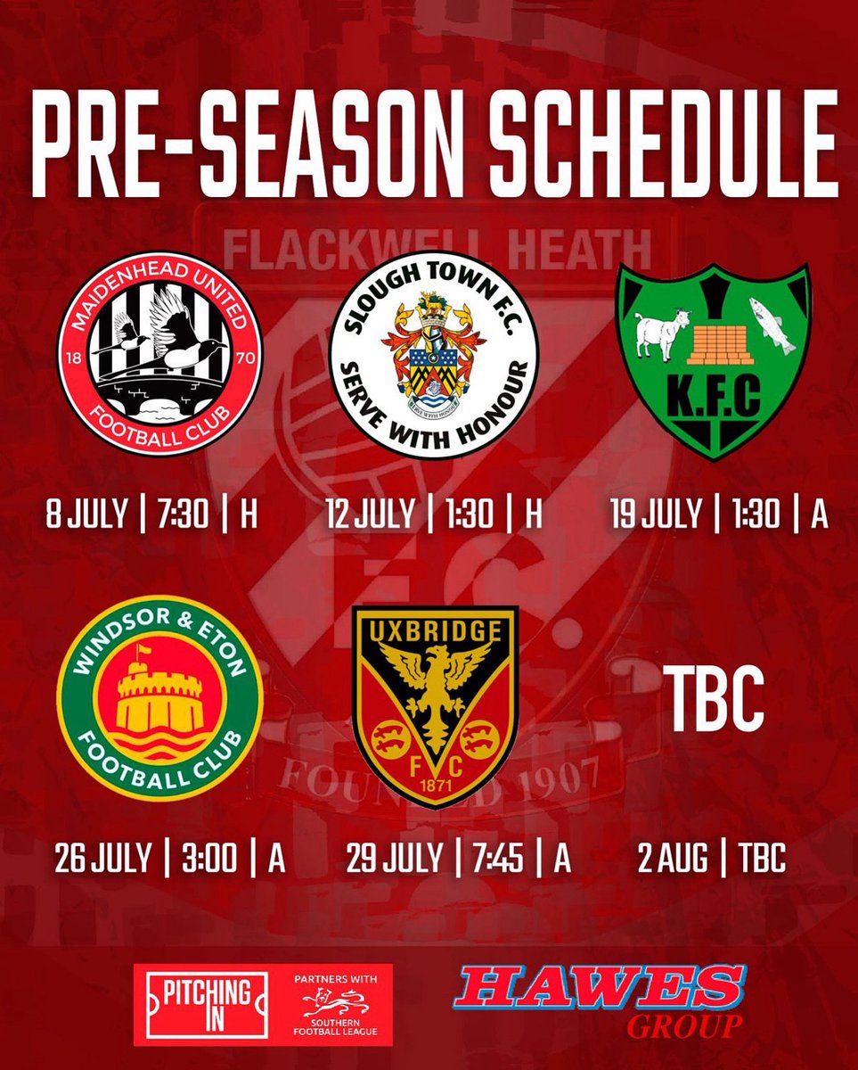 FHFC1907's tweet image. 🚨 We are still looking for a friendly fixture opponent on Saturday 2nd August, we are happy to host… If interested please call Chris Ayres on 07535 962893
#Heathens #PreSeasonFriendly