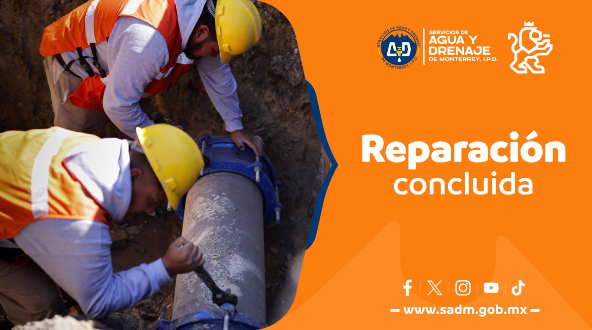 👷 #AyDInforma Se concluye reparación de tubería general en el municipio de Monterrey.  💪👷‍♂️  
Colonia: Florida.