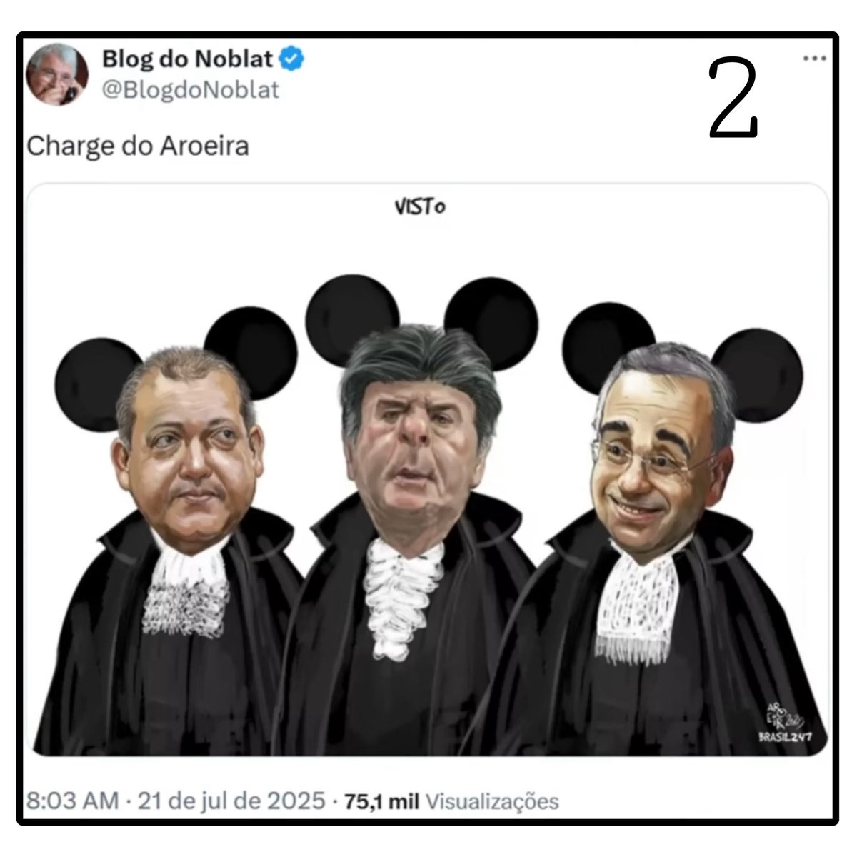 BolsonaroSP's tweet image. A imagem 1 foi um tweet recente meu, que Moraes juntou no inquérito que ele abriu e me acusa de abolição violenta do Estado democrático de direito (12 anos de cadeia).
A imagem 2 é de um cartunista de esquerda que jamais será considerada sequer ataque, quanto mais à democracia.…