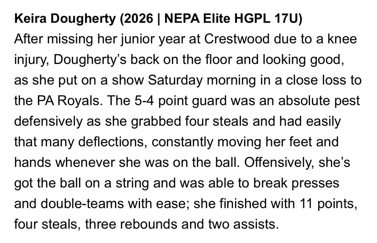 ⭐️ <a href="/hooplove215/">CityofBasketballLove</a> Championship Weekend Standout
2026 5’4” PG Keira Dougherty, 17u HGPL Scoblick

🔗  cityofbasketballlove.com/news_article/s…

<a href="/Dscoblick81/">Dave</a> <a href="/kldoc33/">Keira Dougherty</a> <a href="/NYSTakeover/">Empire State Takeover</a>