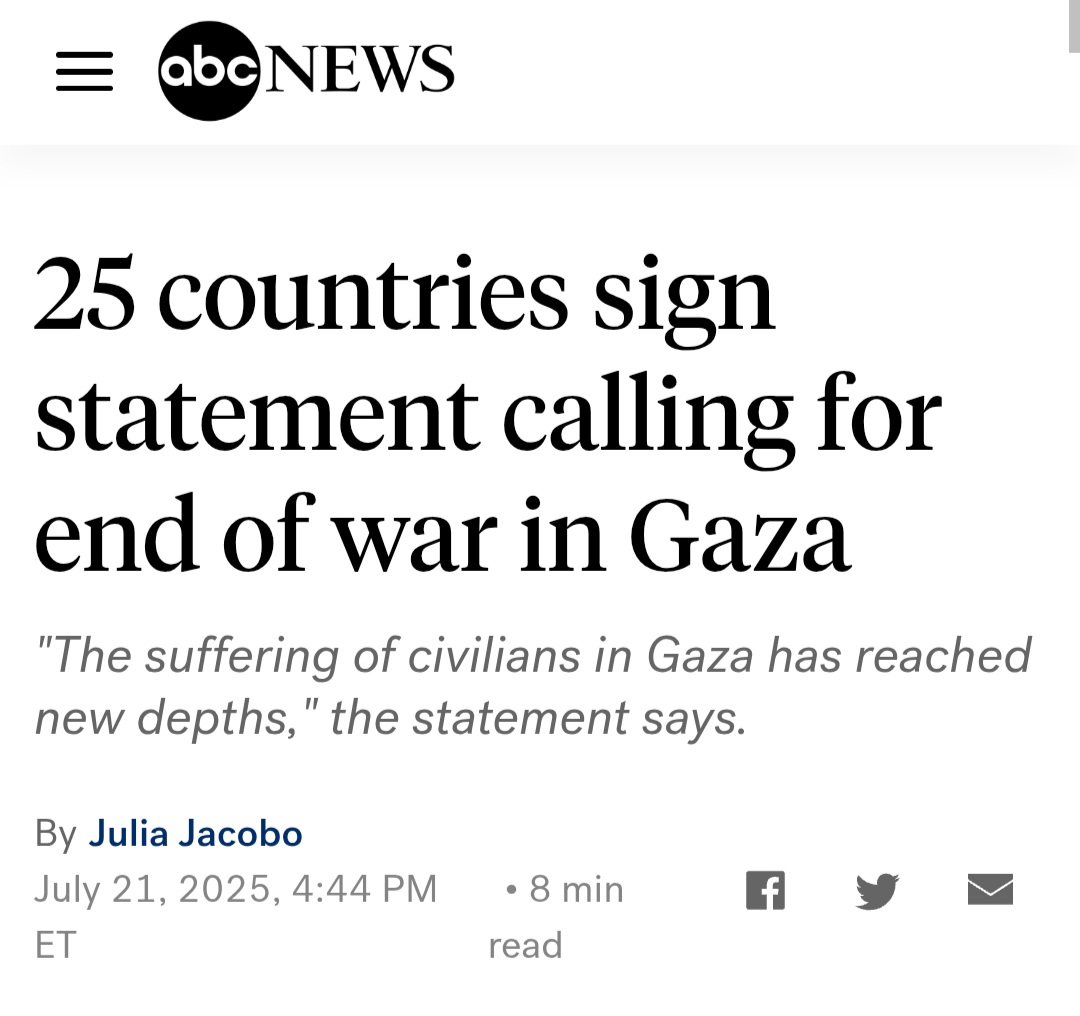 HowidyHamza's tweet image. Norway, along with 25 countries, issued a joint statement demanding an immediate ceasefire in Gaza, the release of all hostages, and the full resumption of humanitarian aid. @GermanyDiplo refused to sign.
At a time when starvation, airstrikes, and displacement are accelerating…