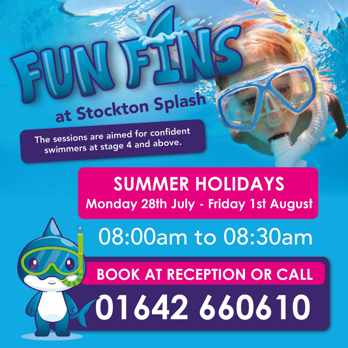 TeesActive's tweet image. 🚨NEXT WEEK - Swim sessions at Stockton Splash! 🦈 FUN FINS 08:00-08:30 💦 AQUATIVITIES 08:30-09:00. More info 👉 teesactive.co.uk/swimming-cours…