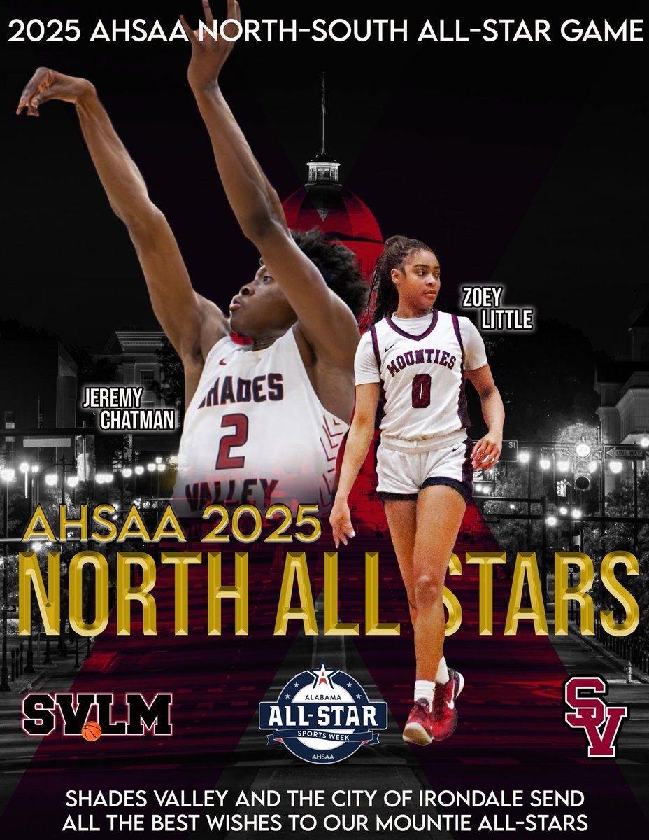 Shades Valley High (@svhsjefcoed) on Twitter photo ๐ Good luck to <a href="/ZoeyLittle_/">Zoey</a> & Jeremy Chatman as they rep the North Team in todayโs AHSAA All-Star Basketball Game! ๐
๐ Girls โ 5PM
๐ Boys โ 6PM
๐ Montgomery | Cramton Bowl Multiplex
Proud of you both! Letโs go NORTH! ๐ Good luck to <a href="/ZoeyLittle_/">Zoey</a> & Jeremy Chatman as they rep the North Team in todayโs AHSAA All-Star Basketball Game! ๐
๐ Girls โ 5PM
๐ Boys โ 6PM
๐ Montgomery | Cramton Bowl Multiplex
Proud of you both! Letโs go NORTH!