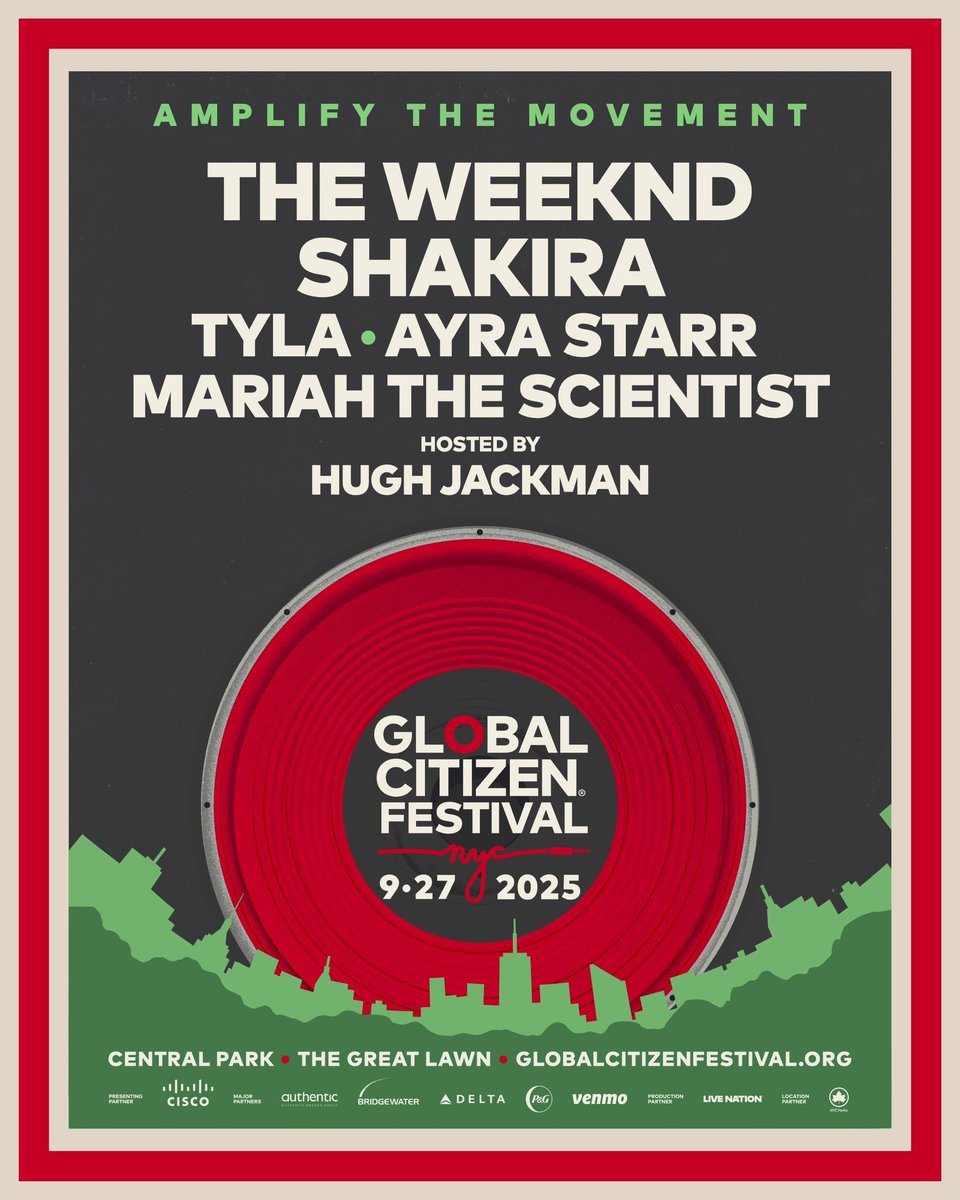 Global Citizen announces its festival lineup featuring The Weeknd, Shakira, Tyla, Ayra Starr, and Mariah the Scientist.

It will take place on September 27th.