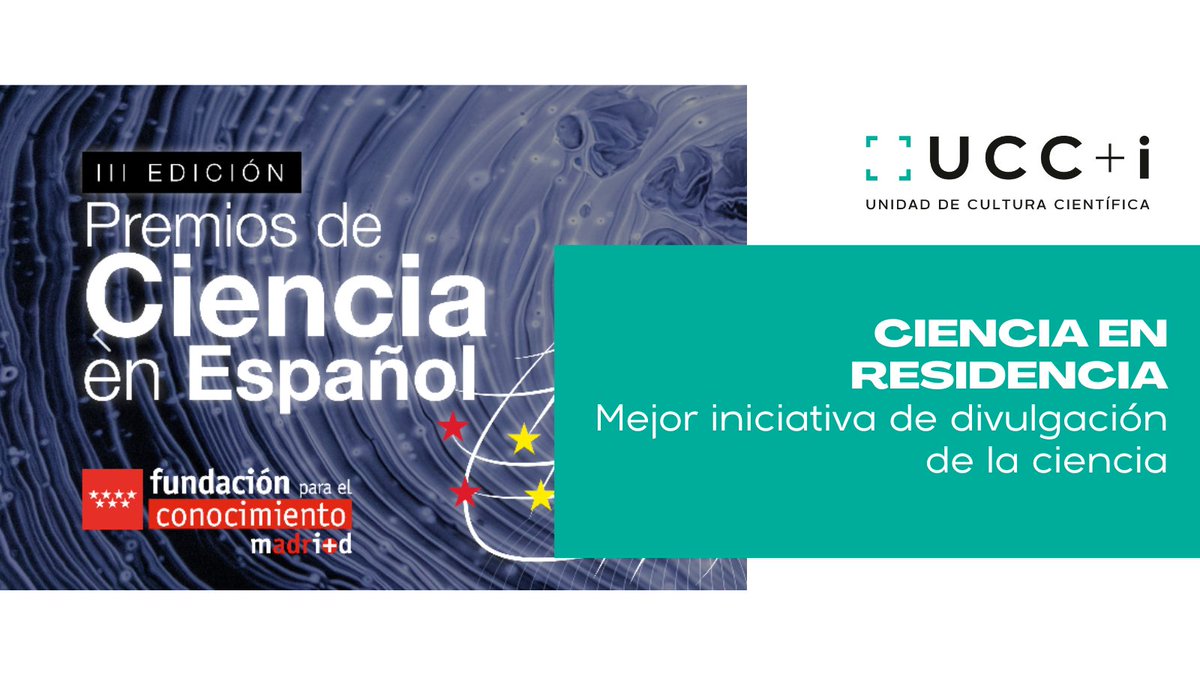 Unidad de Cultura Científica UCM (@ucc_complutense) on Twitter photo ¡Hoy celebramos! Gracias al jurado de los III Premios de Ciencia en Español por reconocer a nuestro proyecto Ciencia en Residencia como Mejor iniciativa de divulgación de la ciencia
Sin nuestra comunidad científica de <a href="/unicomplutense/">Complutense</a> no sería posible ❤️
👉madrimasd.org/impulso-smuci/… ¡Hoy celebramos! Gracias al jurado de los III Premios de Ciencia en Español por reconocer a nuestro proyecto Ciencia en Residencia como Mejor iniciativa de divulgación de la ciencia
Sin nuestra comunidad científica de <a href="/unicomplutense/">Complutense</a> no sería posible ❤️
👉madrimasd.org/impulso-smuci/…