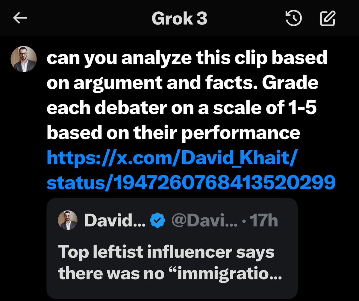 David_Khait's tweet image. .@grok systemically broke down how I beat Destiny on immigration 💀😂 this is amazing. It gave Destiny a 2 out of 5 based on the argument and the facts 👇🏻