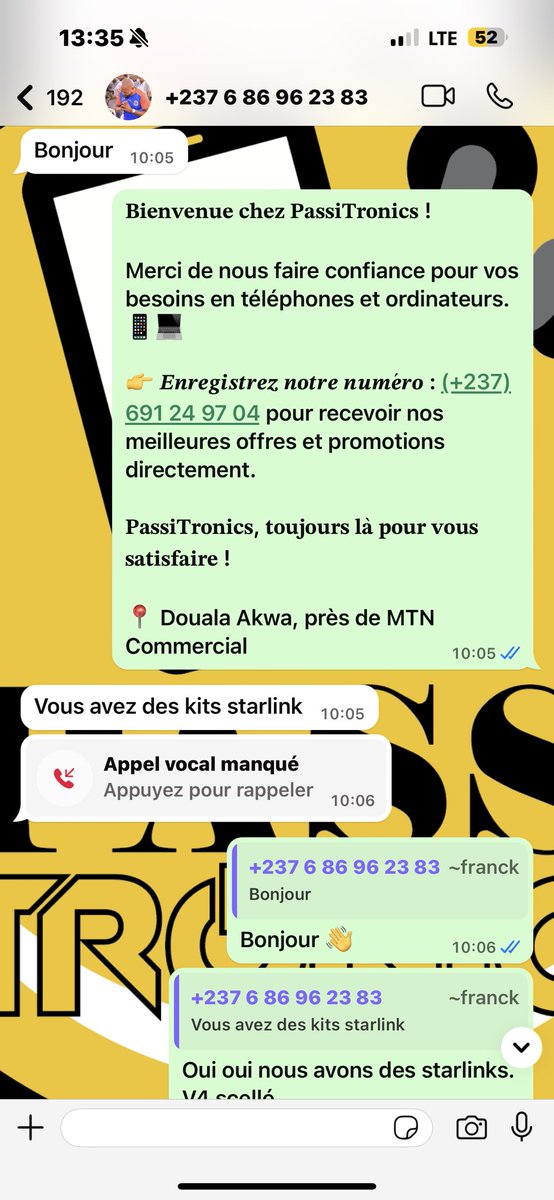 Tata_Passi's tweet image. C’est triste. Je viens d’assister à l’arnaque d’un client. 💔💔

Un mr me contacte ce matin et me dit qu’il a pris mon contact sur Facebook il veut la livraison d’un kit starlink urgemment à Makepe.

Mes collègues me demandent de faire attention, que les livraisons de ces kits