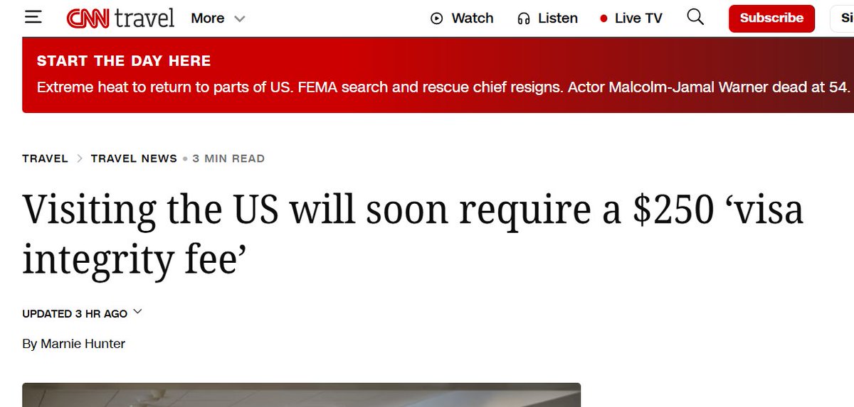 Timcast's tweet image. HUGE: U.S. to start requiring a $250 visa fee to visit the country on business or as a tourist
If you leave you can get your money back!