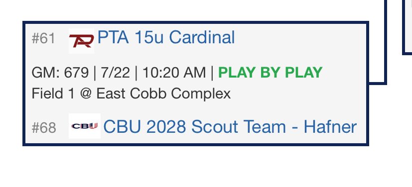 Good luck to 15 Cardinal in the bracket of the WWBA down in Georgia! Keep it rolling boys.
