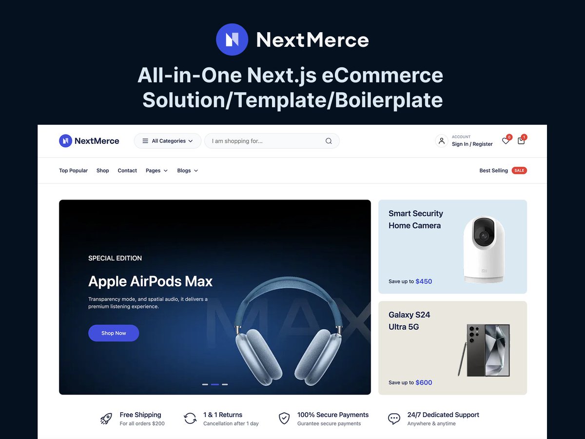 Meet our latest Next.js template - NextCommerce
In short: NextMerce

An all-in-one eCommerce boilerplate template built on Next.js and powered by Sanity.

Download and Demo: nextjstemplates.com/templates/next…