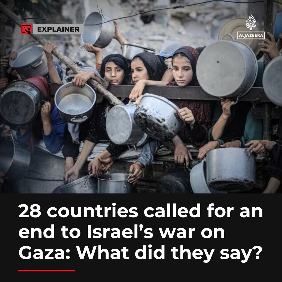 AJEnglish's tweet image. On Monday, 28 countries issued a joint statement calling on Israel to "end" the war on Gaza, marking the latest example of intensifying criticism by Israel’s allies.
So, who are these countries? And how have Israel and its closest ally, the US, reacted? aje.io/e7kkyw