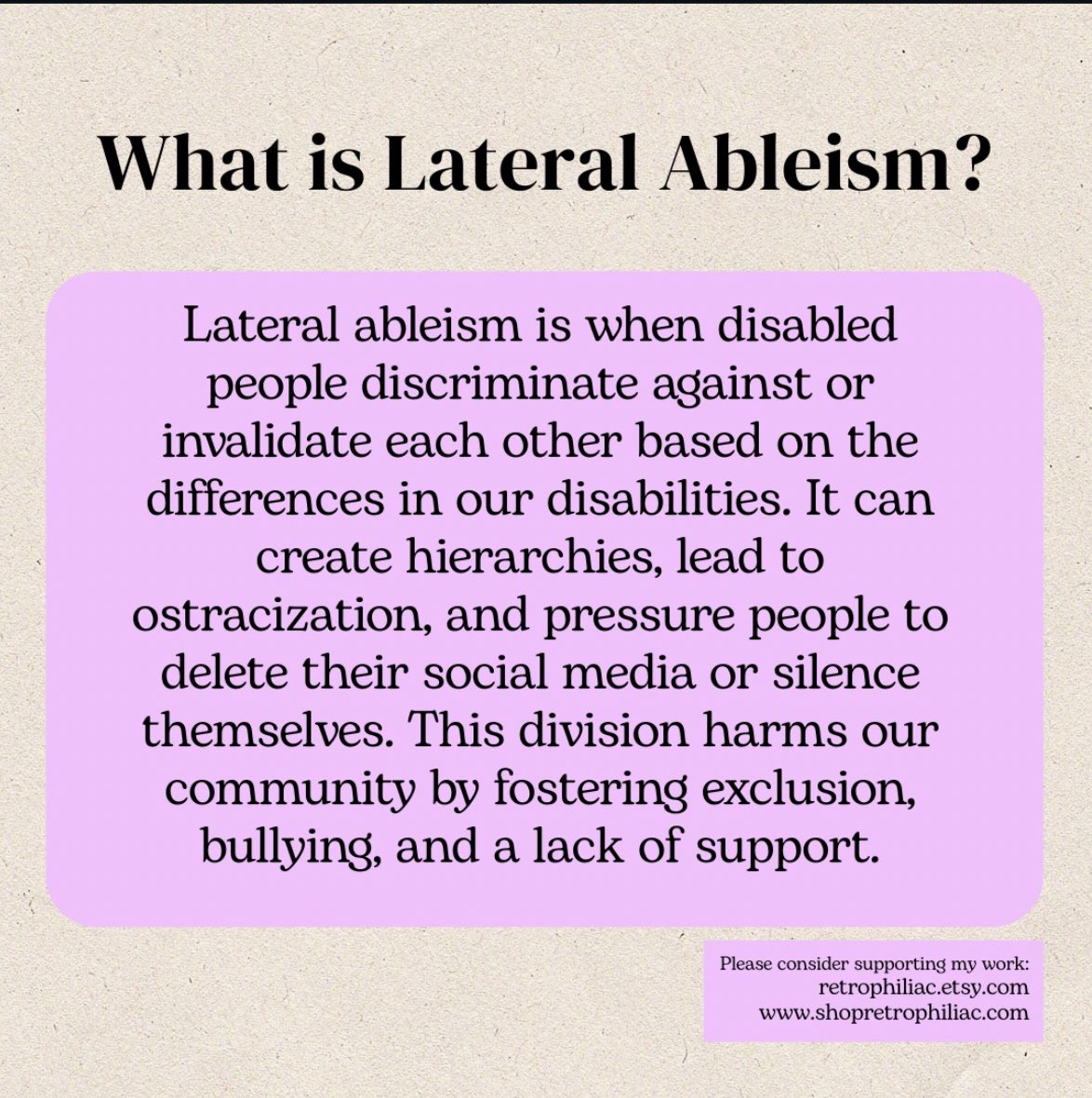 areyoflight's tweet image. Ableism (from anywhere and from anyone) is a big problem. But I hadn’t realised until a few months ago how big a problem lateral ableism too. 

Lateral ableism is when disabled people discriminate against or invalidate each other based on the differences in our disabilities. It…