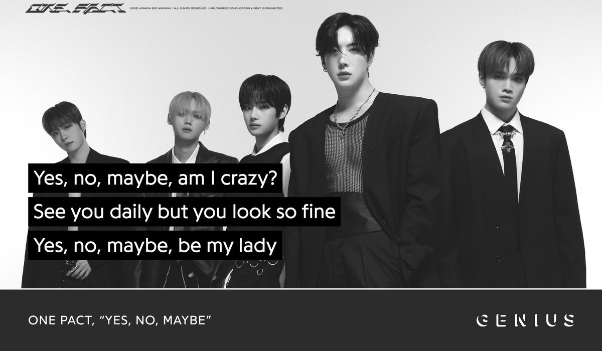 Genius_kor's tweet image. Boy group #ONEPACT (@onepact_) has returned with their 4th EP 'ONE FACT,' featuring the title track "YES, NO, MAYBE"! Check out the lyrics to the track on Genius now!
#YESNOMAYBE #ONEFACT
🔗 genius.com/One-pact-yes-n…