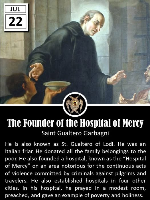 father_rmv's tweet image. Saint Gualtero Garbagni (c. 1184 – July 22, 1224) was an Italian religious figure and founder, venerated as a saint by the Catholic Church for his profound dedication to the poor, sick, and pilgrims. Born in Lodi, Lombardy, to a wealthy family, Gualtero’s parents, Aliprando and…