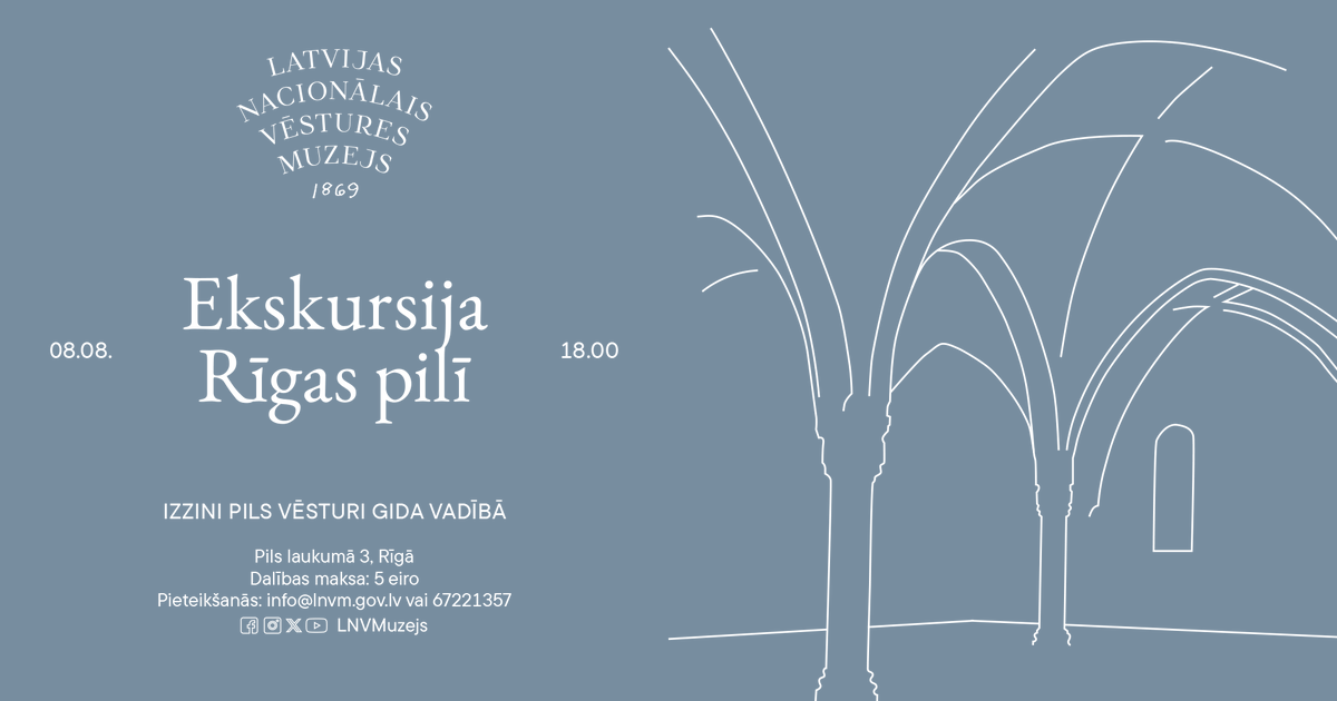 LNVM (@lnvmuzejs) on Twitter photo 8. augusta ekskursijā Rīgas pilī varēs uzzināt gan par pils sākotni 14. gadsimtā un vairākkārtējām pārbūvēm tālākajos gadsimtos, gan visdažādākajiem iemītniekiem, kuru funkcijām un vajadzībām pils pielāgota. Piesakies: info@lnvm.gov.lv vai 67221357!
Info: lnvm.gov.lv/pasakumi/eksku… 8. augusta ekskursijā Rīgas pilī varēs uzzināt gan par pils sākotni 14. gadsimtā un vairākkārtējām pārbūvēm tālākajos gadsimtos, gan visdažādākajiem iemītniekiem, kuru funkcijām un vajadzībām pils pielāgota. Piesakies: info@lnvm.gov.lv vai 67221357!
Info: lnvm.gov.lv/pasakumi/eksku…