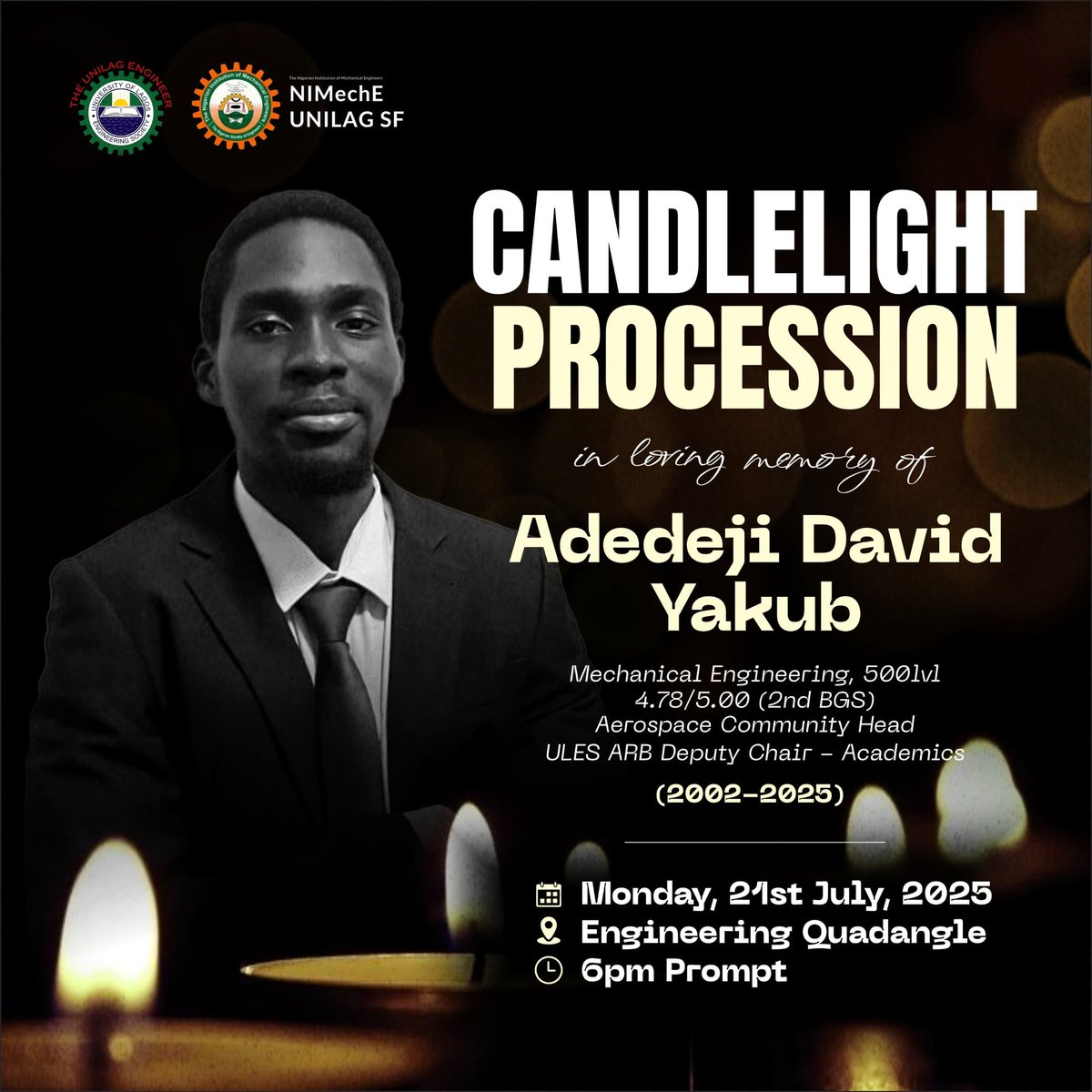 DrLightHouse_HQ's tweet image. Rest in power, Ironside. 🕊️💔

#Unilag #FacultyOfEngineering  #AdedejiAerospaceCommunity #RestInPower