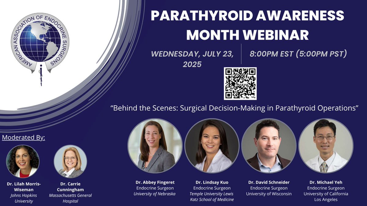 TheAAES's tweet image. Tomorrow's the day! Join us for an amazing webinar with live Q&A from expert parathyroid surgeons. @Paratroupers1 #PAM2025