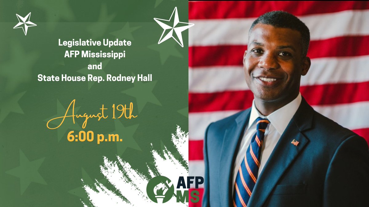 afp_ms's tweet image. Join us for an event with MS State House Rep. Rodney Hall August 19th! REGISTER HERE:
americansforprosperity.actcentr.com/Events/afp-ms-…