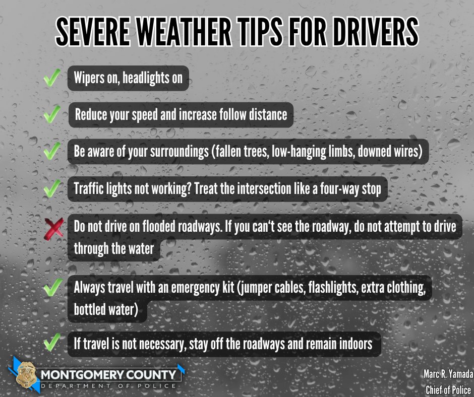 mcpnews's tweet image. We've experienced several rounds of severe weather this summer, and more storms could still be on the way.
If you're hitting the road during or after a storm, keep these tips in mind to stay safe.
#MCPNews #MCPD #DriveSmart #TrafficTipTuesday