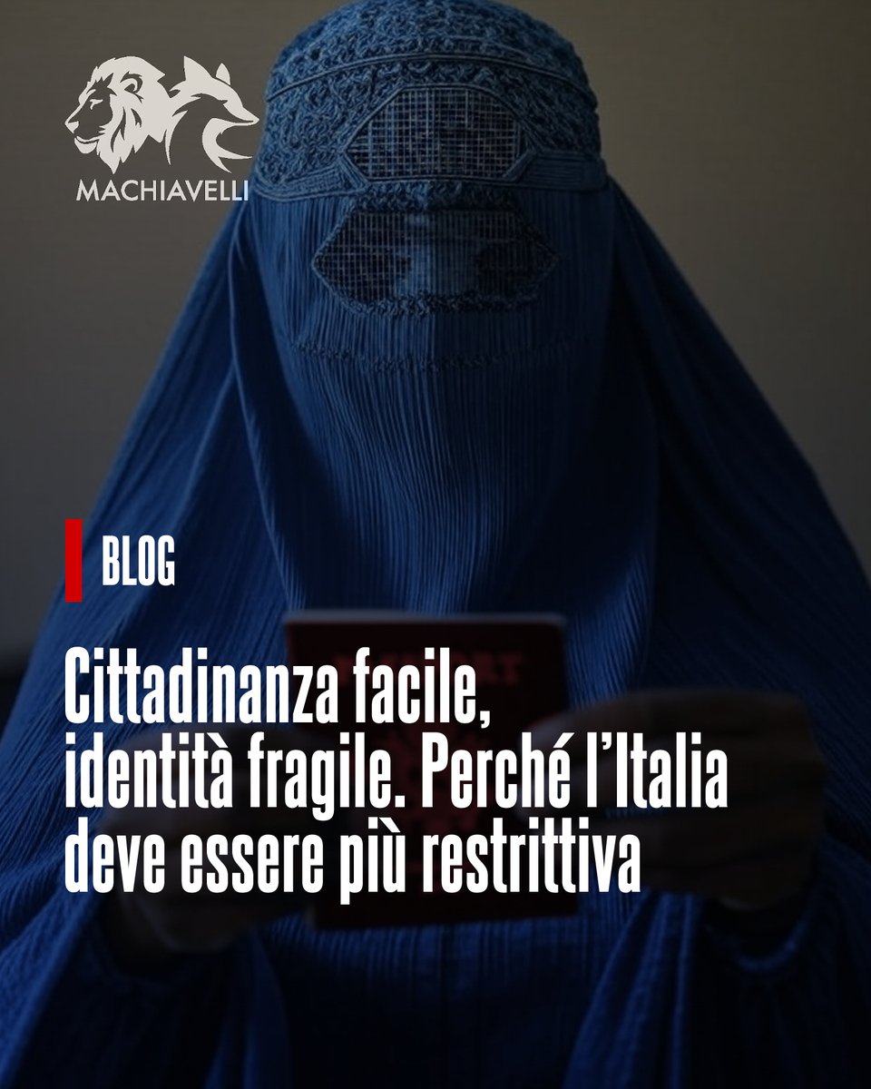 MACHIAVELLI - Centro Studi Politici e Strategici (@machiavelli_it) on Twitter photo 💻 BLOG - Cittadinanza facile, identità fragile. Perché l’Italia deve essere più restrittiva
✍️ di <a href="/DanieleScalea/">Daniele Scalea</a>
🪪🚫 🇮🇹 La cittadinanza facile non garantisce l’integrazione culturale, come dimostrano i fallimenti in Europa occidentale, dove comunità diasporiche rimangono 💻 BLOG - Cittadinanza facile, identità fragile. Perché l’Italia deve essere più restrittiva
✍️ di <a href="/DanieleScalea/">Daniele Scalea</a>
🪪🚫 🇮🇹 La cittadinanza facile non garantisce l’integrazione culturale, come dimostrano i fallimenti in Europa occidentale, dove comunità diasporiche rimangono